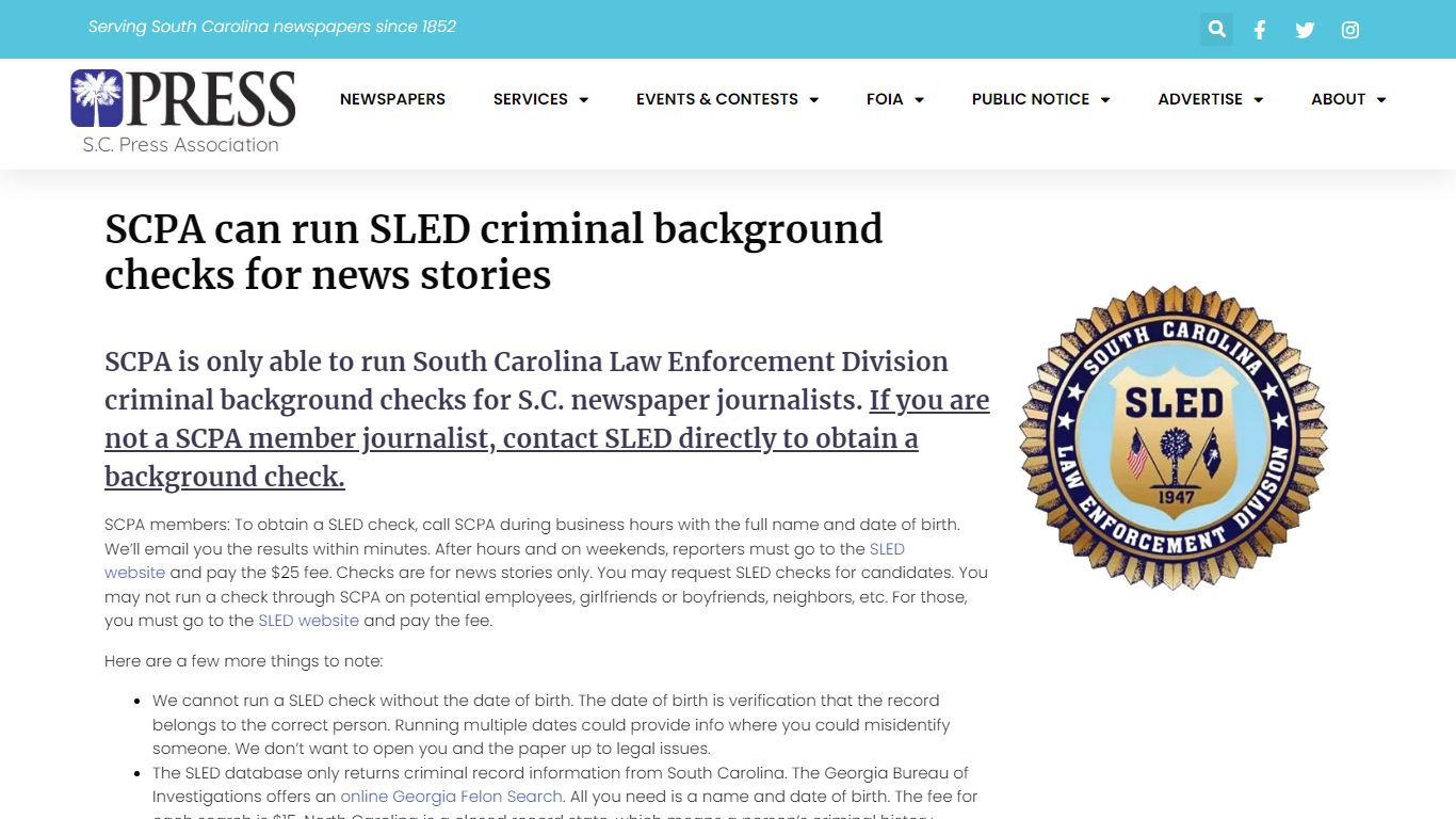 SLED Background Checks - South Carolina Press Association