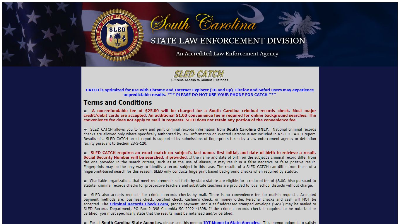 CRIMINAL RECORD CHECK - South Carolina